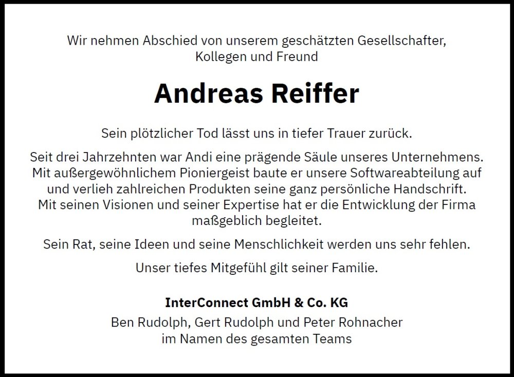 Traueranzeige Andi Reiffer